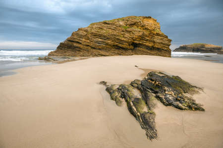 Jurassic slates on the beaches of the coast of Ribadeo in Galiciaの写真素材