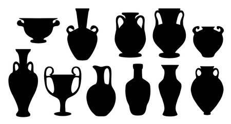 Vintage greek vases black silhouette on white background, vector illustrationのイラスト素材