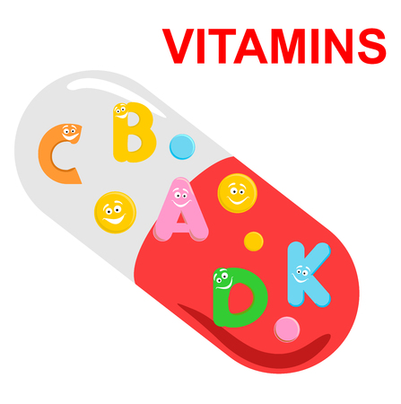 Vitamins illustration. Vitamin complex capsule medicine mineralのイラスト素材