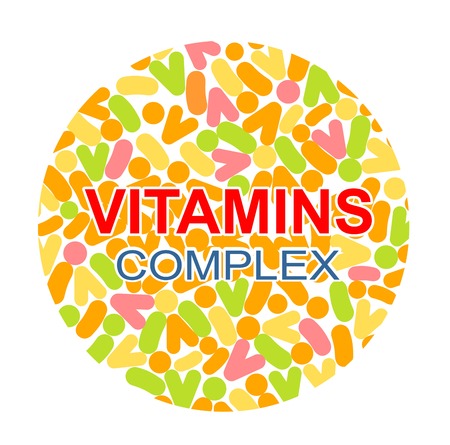 Vitamin complex. Different vitamins in pills. Vectorのイラスト素材