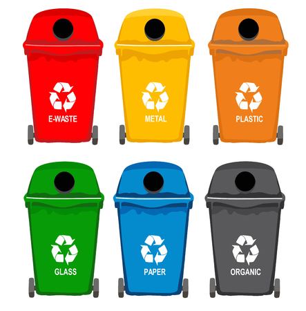 Trash in garbage cans with sorted garbage iconsのイラスト素材