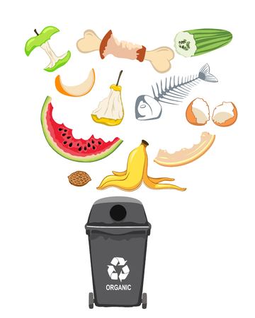 Garbage can with organic elements, vector illustration.のイラスト素材