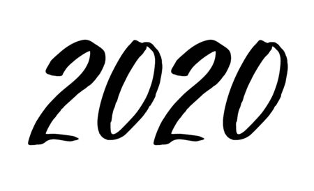 Hand drawn lettering greeting card with chinese calligraphy for 2020 Happy New Year