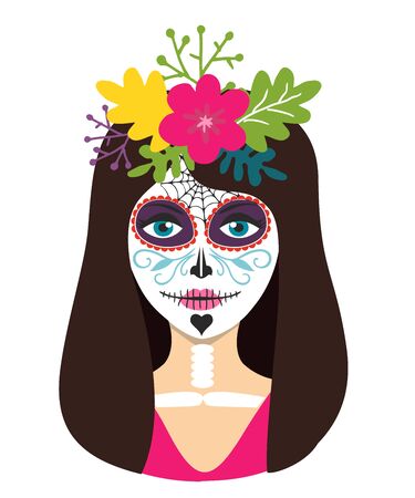 Day of the dead girl vector illustration. Dead skull female face Womanのイラスト素材
