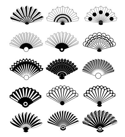 Vector chinese or japanese paper fan symbols isolated on white background. Theatrical fans.のイラスト素材