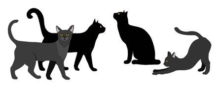 Black cat set. Black Cat silhouette vector isolated on white illustration.のイラスト素材