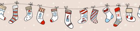 Illustration of Christmas socks with different designのイラスト素材