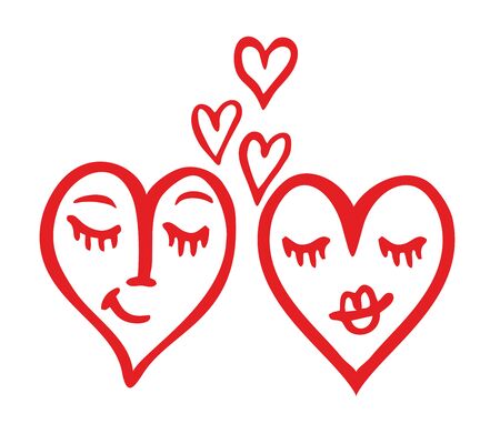 Two hearts vector. Love icon, symbol, illustration design. Couple at Valentines day. Romantic wedding card decoration background. Couple in love concept, two cute hearts. Valentines Day Vector Card.のイラスト素材