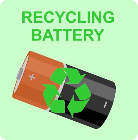 Battery recycling. Battery with recycle sign over green backgroundのイラスト素材