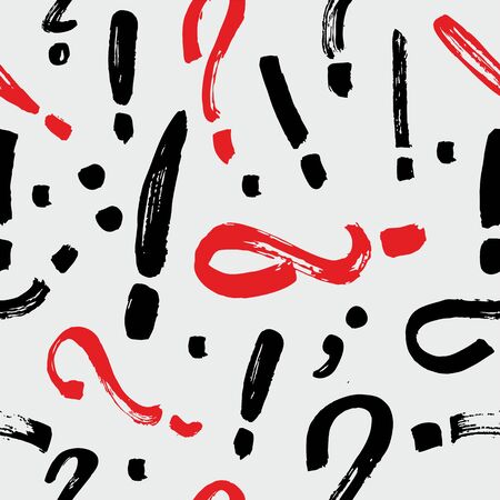 Question marks and exclamation marks seamless pattern. Brush drawings. Vector doodle question marks backgroundのイラスト素材