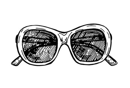 Sketch style sunglasses vector illustration. Fashion vintage elements hand-drawn collection. Engraving style retro vector line art.のイラスト素材