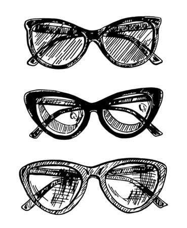 Fashion sunglasses.Hand drawn vector illustration. Vintage decorative design elements.のイラスト素材