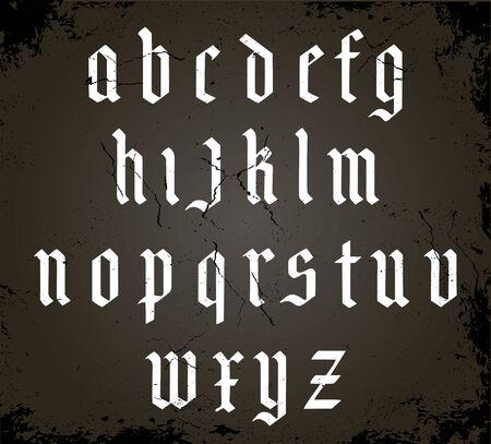 White gothic alphabet on a black background. Cracked vintage texture. Vintage font. Typography for labels, headlines, posters etcのイラスト素材