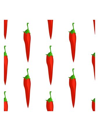 Chili pepper seamless pattern. Flat red hot chili peppers on a white background. Spicy food ingredient.のイラスト素材