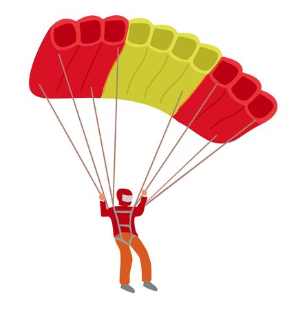 Skydiver isolated. Parachutist with a parachute isolated on white background, parachuting man in sky, parachute lifestyle leisure activity and people adventure. Vector illustration.のイラスト素材