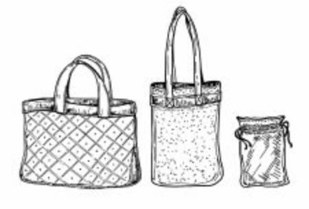 Zero waste shopping. Ecological lifestyle and set of eco cloth and mesh bags. Doodle linear icons.のイラスト素材