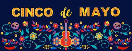 Mexican holiday 5 may Cinco De Mayo. Vector template with traditional Mexican symbols. Fiesta banner...