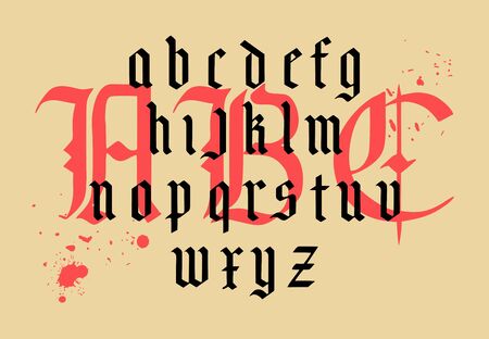 Vector modern gothic alphabet. Vintage font. Gothic Font Hand drawn vector. Typography for labels, headlines, posters etc. Composition of gothic letters.のイラスト素材
