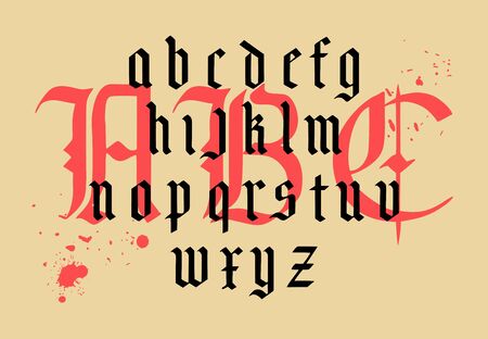 Vector modern gothic alphabet. Vintage font. Gothic Font Hand drawn vector. Typography for labels, headlines, posters etc. Composition of gothic letters.