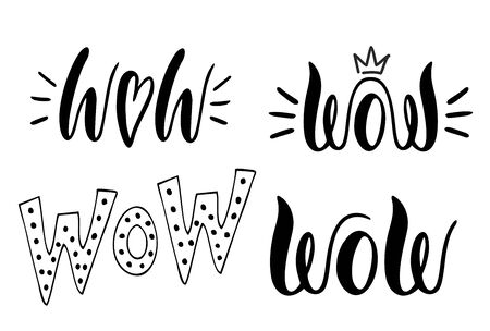 Wow Handwritten Word Font. Brush pen calligraphy hand drawn.のイラスト素材