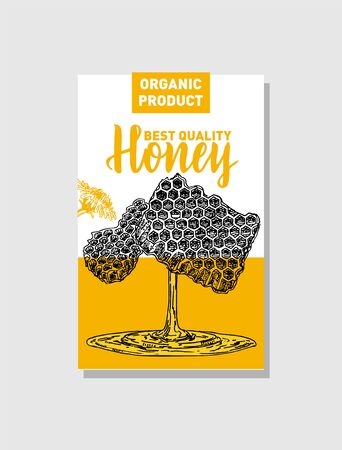 Honey production cards. Identity for a company producing bee honey. Beekeeping poster.のイラスト素材