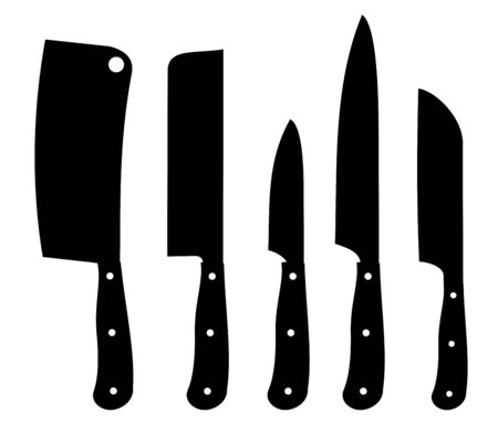 Vector Icons of kitchen knives set. Set of butcher meat knives for butcher shop and design butcher themesのイラスト素材