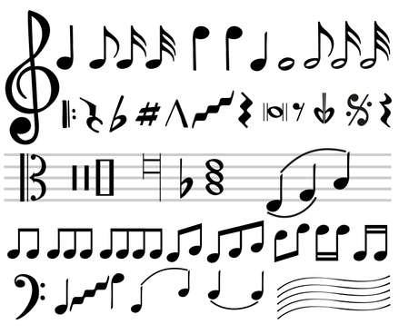 Music notes. Music notes icons. Musical note silhouettes, abstract music melody signs isolated on white backgroundのイラスト素材
