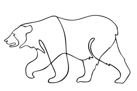 Continuous line going bear. Vector illustration. One single line drawing of bear for company identity. Modern continuous line vector draw design graphic illustrationのイラスト素材