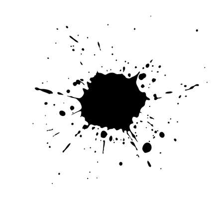Black ink paint spot. Drops isolated on white background. Set for grunge splash textures. Vector illustration.のイラスト素材