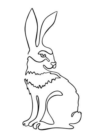Continuous one line drawing rabbit hare. Continuous black outline drawing on white background.のイラスト素材