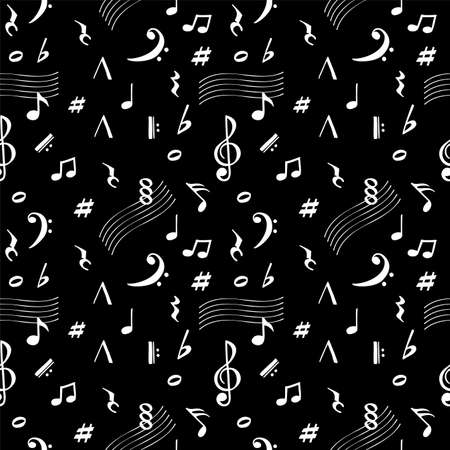 Musical notes seamless pattern. Seamless pattern of white symbols of notes on a black background.のイラスト素材