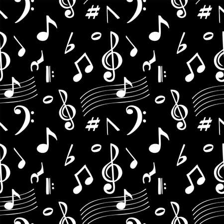 Musical notes seamless pattern. Seamless pattern of white symbols of notes on a black background.のイラスト素材