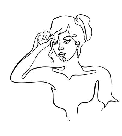 Continuous line drawing of beautiful woman on white backgroundのイラスト素材