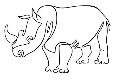 Rhino one line drawing. One continuous line drawing of strong white rhinoceros for company  identity. Abstract minimal line art. Editable lineのイラスト素材
