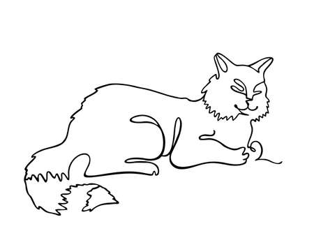Cat one line drawing. One continuous line drawing of cat for company  identity. Abstract minimal line art. Funny cat animal mascot concept for icon. Single line vector illustrationのイラスト素材