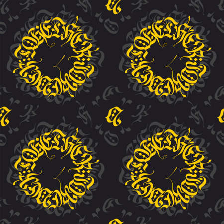Gothic seamless pattern. Creative hand-drawn Gothic pattern. Font color pattern of the Gothic font on a black background.のイラスト素材