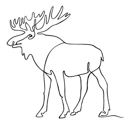 One continuous drawing line portrait elk, roe deer. Single hand drawn art line doodle outline isolated minimal illustration. Moose line art.のイラスト素材