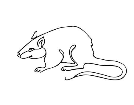 Mouse one line drawing. One continuous line drawing of rat for company  identity. Abstract minimal line art. Funny mouse animal mascot concept for icon. Single line vector illustrationのイラスト素材
