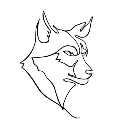 One line drawing of wolf head for hunter club  identity. Wolves mascot concept for national zoo  . Trendy continuous line animal mascot concept for icon. Single line vector illustrationのイラスト素材