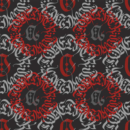 Gothic seamless pattern. Creative hand-drawn Gothic pattern. Font color pattern of the Gothic font on a black background.のイラスト素材
