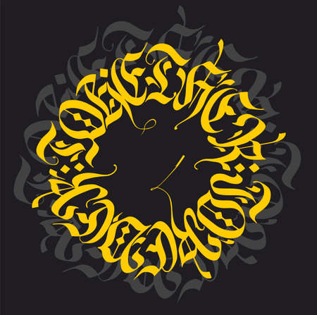 Gothic seamless circle. Creative hand-drawn Gothic pattern. Font color pattern of the Gothic font on a black background.のイラスト素材