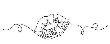 Continuous one line drawing. Woman lips  isolated on white background. Vector illustration for banner, web, design element, template, postcard, poster.のイラスト素材