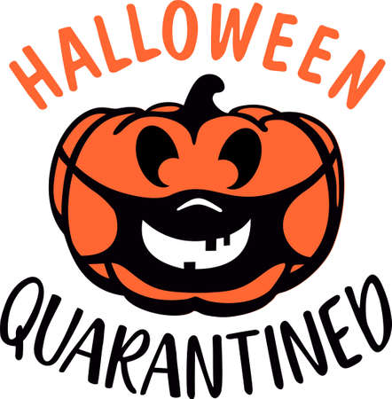 Halloween pumpkin in black medical mask isolated on white background as a concept of pandemic, virus and flu prevention. Halloween is in quarantine. For print, t-shirts, avatars, decorationsのイラスト素材