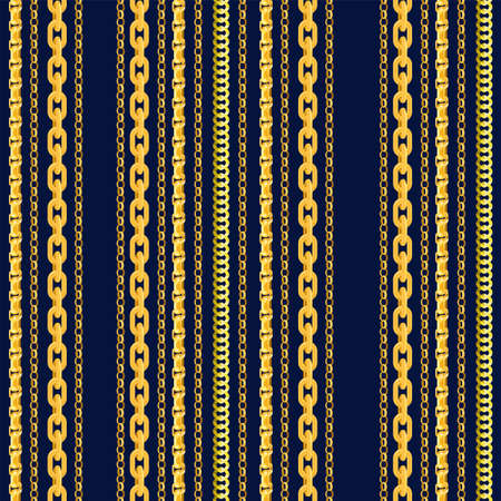 Seamless chain pattern. Gold chains elements, golden jewellery endless objects for necklaces and chains isolated on dark blueのイラスト素材