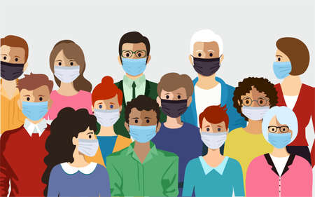 People character in masks. Novel coronavirus 2019-nCoV, people in a medical face mask. Concept of coronavirus quarantine illustration. Seamless pattern.のイラスト素材