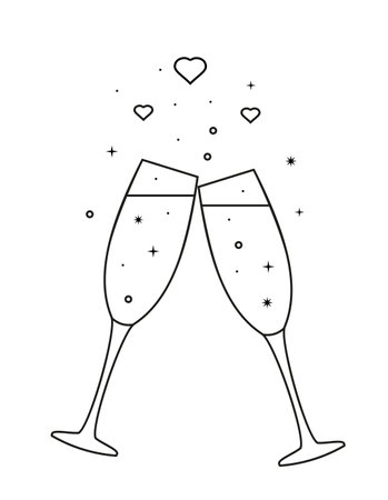 Two glasses of champagne icon. Line drawing. Vector illustrationのイラスト素材
