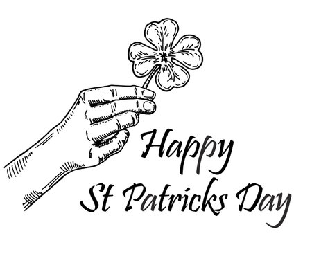 Happy St. Patrick s Day. Vector. Holiday background with cloves and calligraphic text. Vector illustration.のイラスト素材