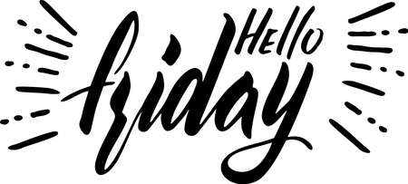 Hello Friday postcard. Ink lettering. Modern brush calligraphy. Isolated on white background.のイラスト素材