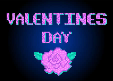 Postcard, Love Message or Happy Valentine s Day banner pixel art. Greeting Card. Template, illustration, Greeting card to lovers for holiday Valentine s Day. Vector.のイラスト素材