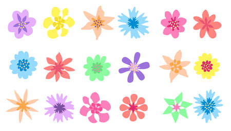 Set of vector flowers isolated on white. Spring flower icons. Symbols of nature, illustration of romantic decoration elements for celebration spring holiday. For stickers, tags, gift wrapping paper.のイラスト素材